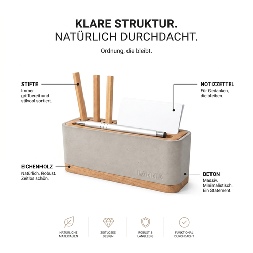 Alesund Schreibtisch-Organizer aus Beton und Eiche, Ansicht 2