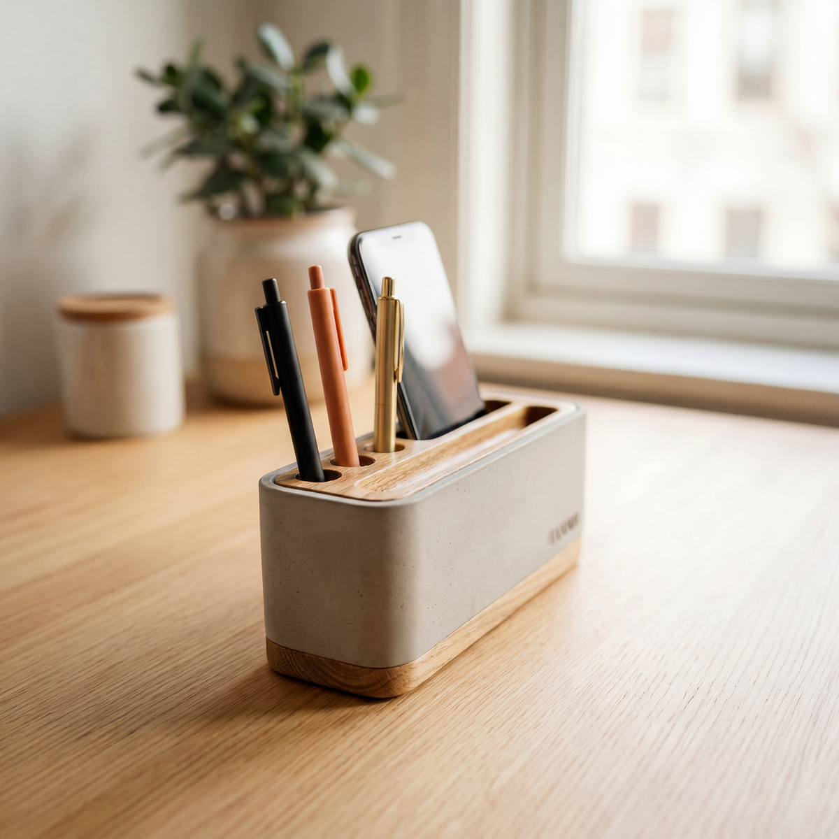 Alesund Schreibtisch-Organizer aus Beton und Eiche, Ansicht 6