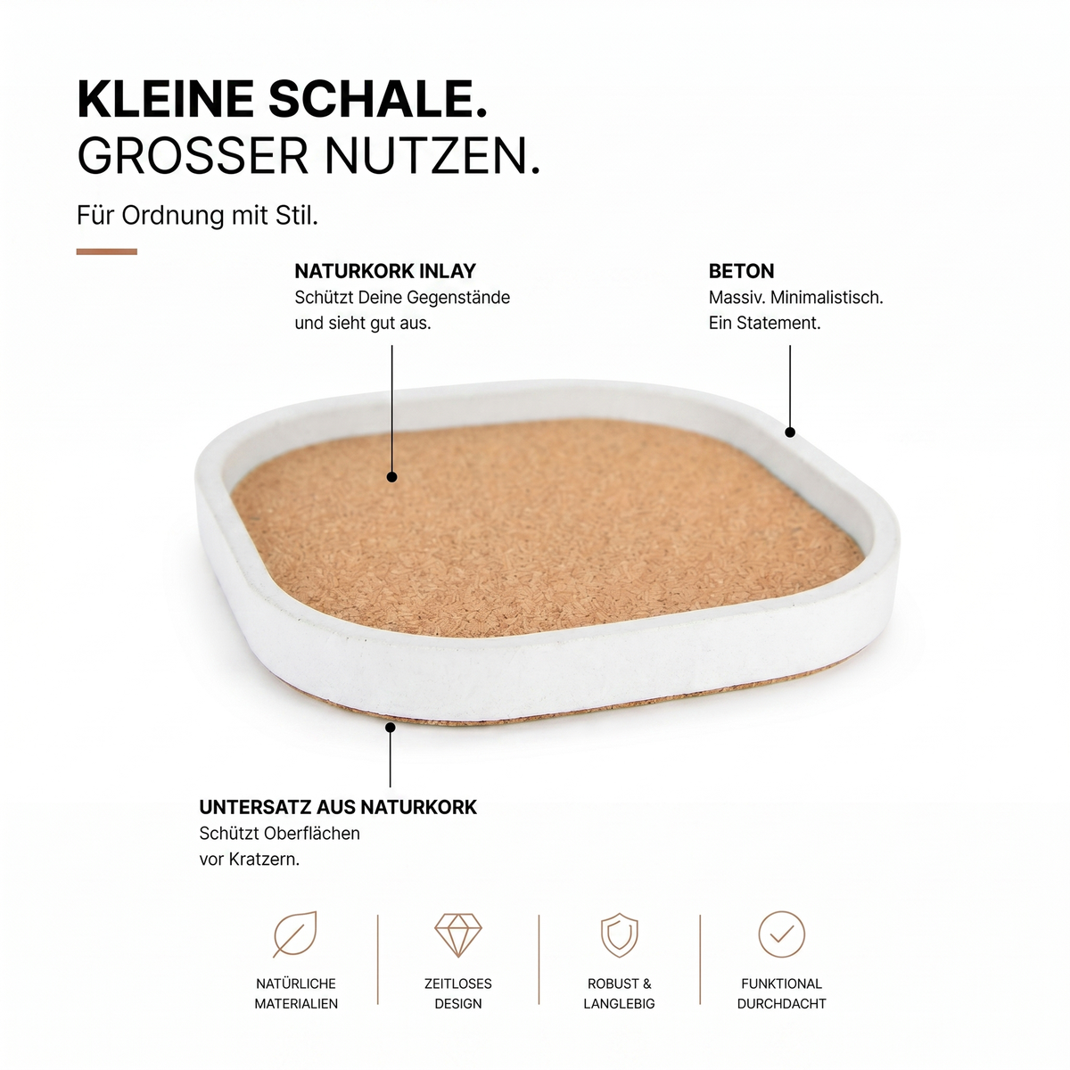 Giske Ablageschale aus Beton mit Korkboden, Ansicht 2