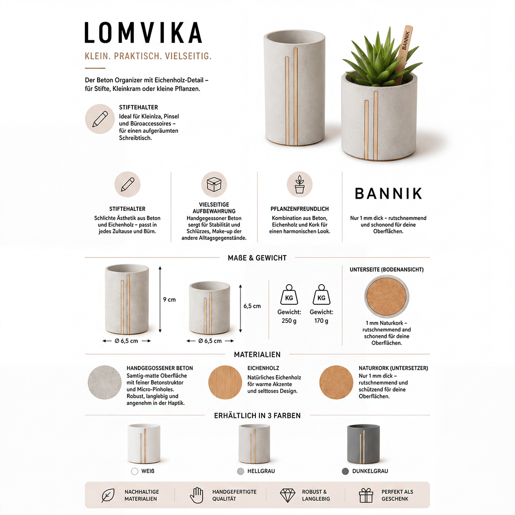 Lomvika Stiftehalter aus Beton und Eiche, Ansicht 6