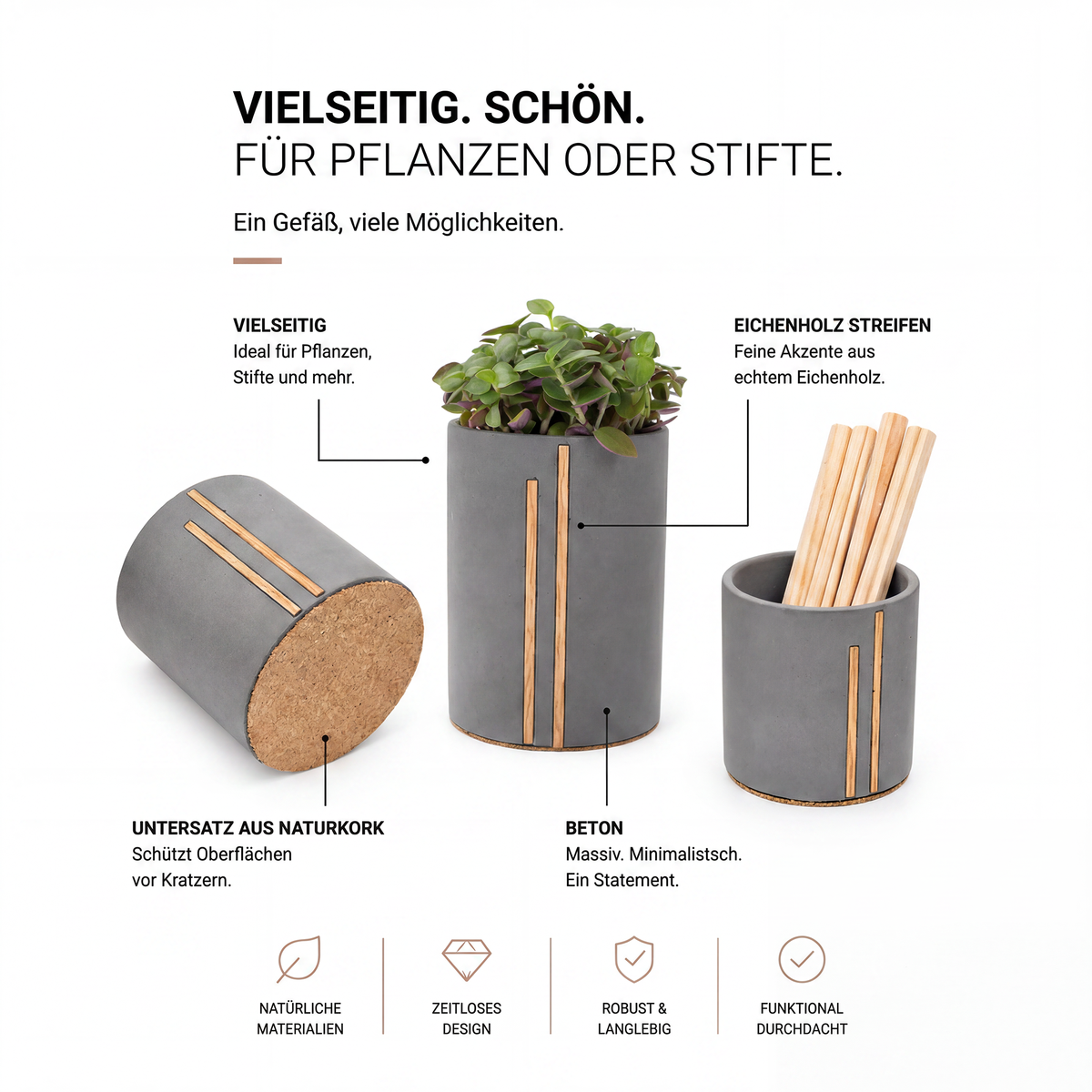 Lomvika Stiftehalter aus Beton und Eiche, Ansicht 2