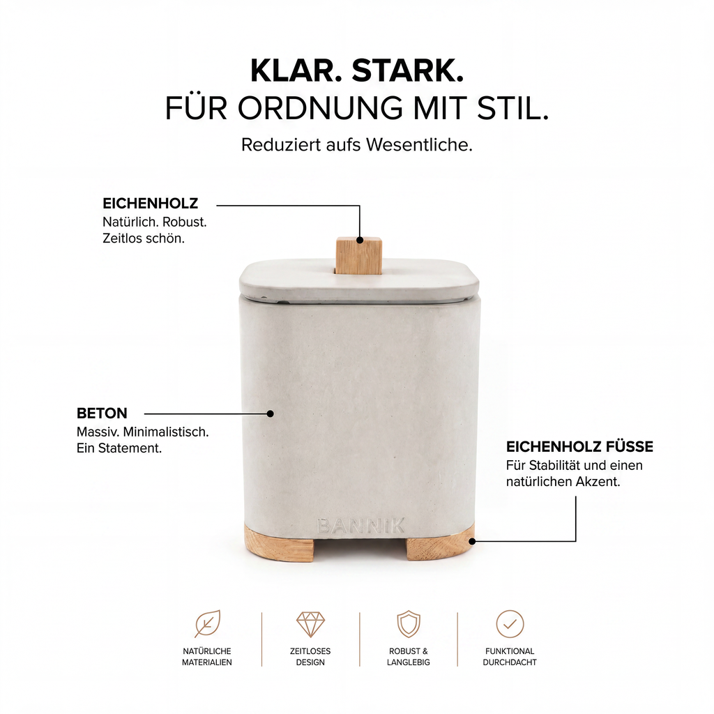 Farsund Aufbewahrungsdose aus Beton mit Eichendeckel, Ansicht 2
