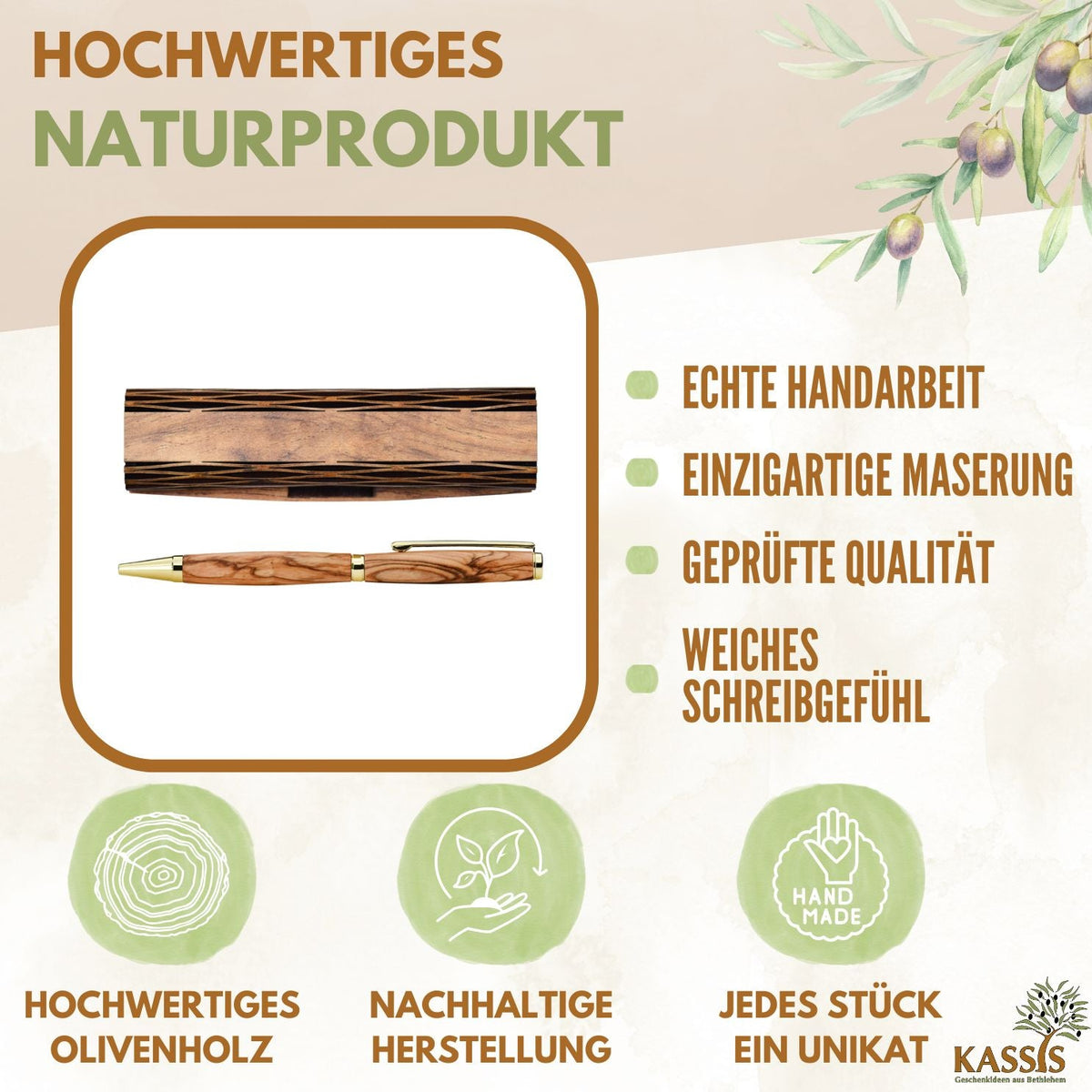 Kugelschreiber aus Olivenholz mit Holzschachtel, Ansicht 2