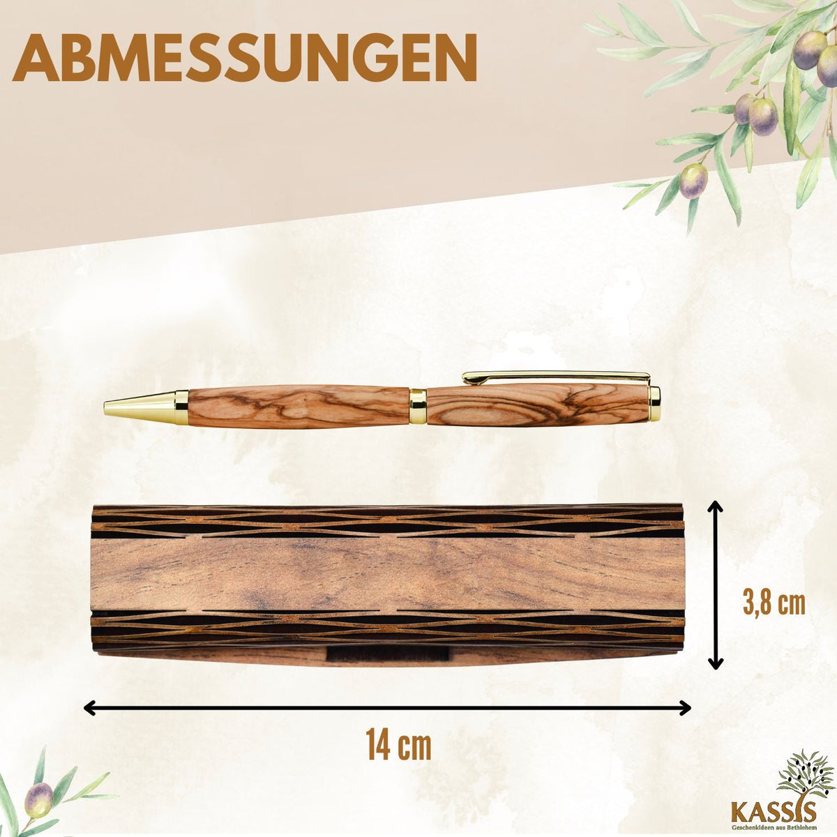 Kugelschreiber aus Olivenholz mit Holzschachtel, Ansicht 3